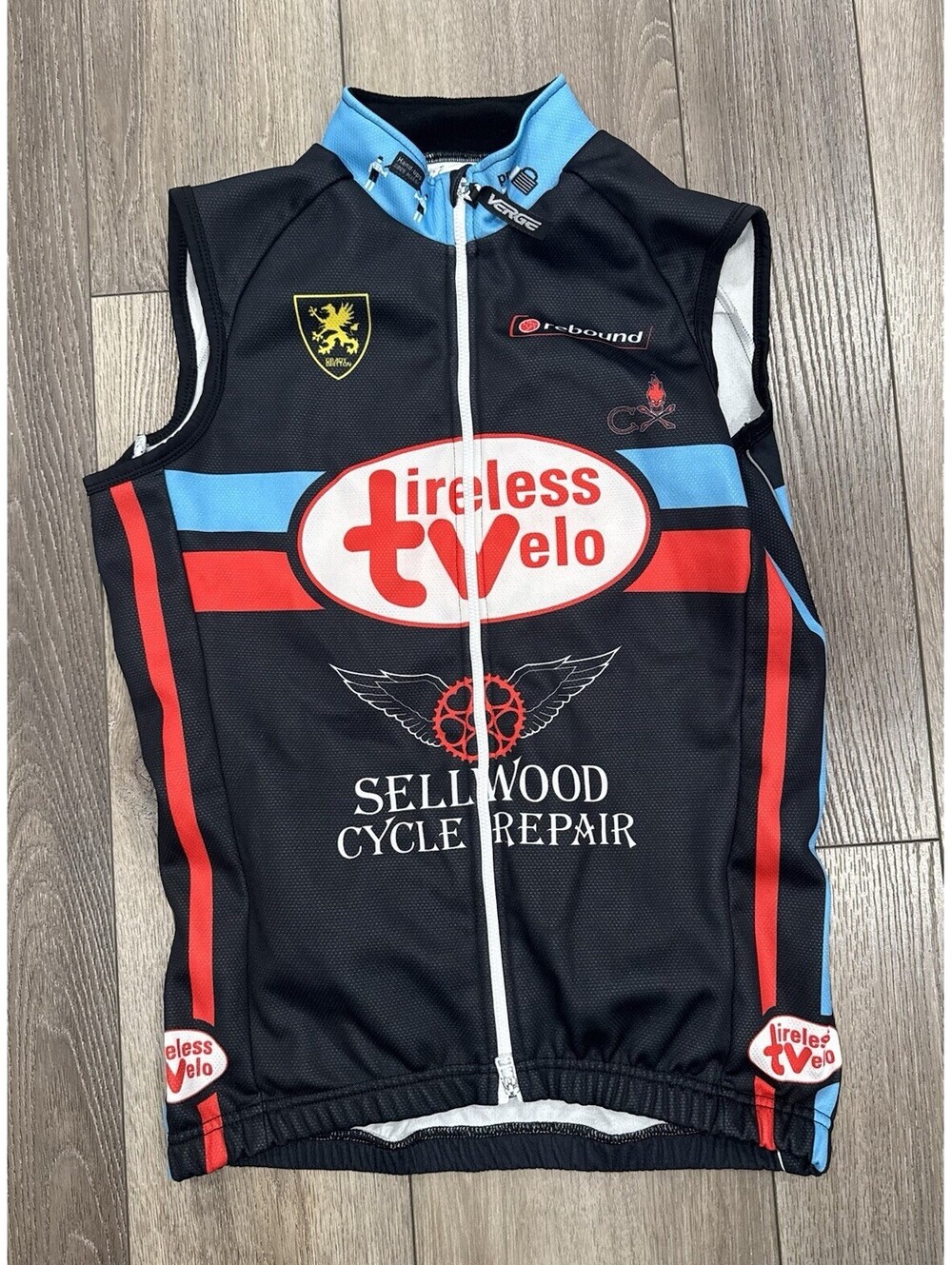 Verge Mens Full Zip Sleeveless Cycling Jersey Size Small Multi Brand Logo